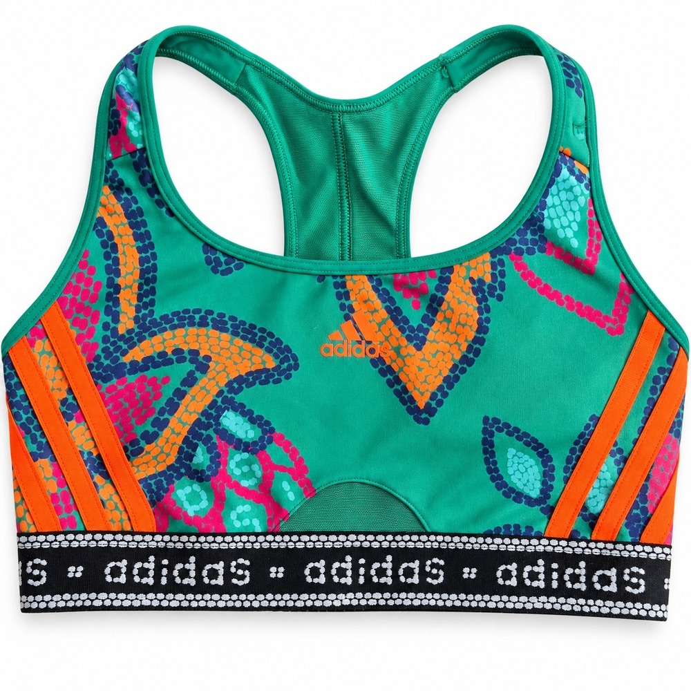 Adidas x FARM Rio HI5221 Sports Bra Womens S Green Paisley Medium Support